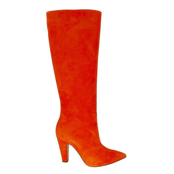 Manolo Blahnik Lina Orange Suede Knee High Pointed Toe Heeled Boot size IT 39.5 - Picture 3 of 15